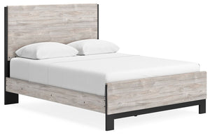Craft a contemporary hideaway without breaking the bank. An elegant juxtaposition of refined neutral hues, this two-toned queen panel bed brings sleek style to your space. The sheer simplicity of its profile frames your mattress stunningly. With this chic