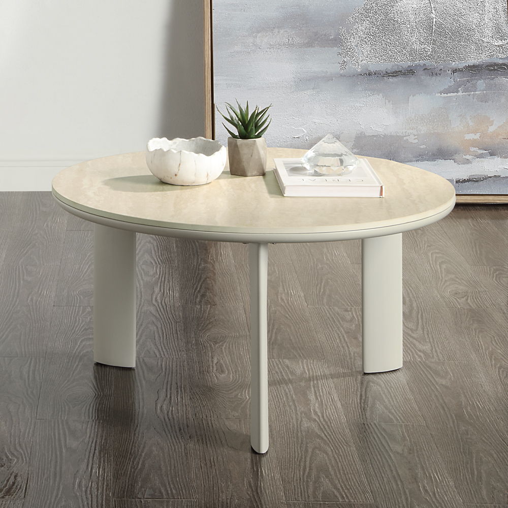 Ingram - Coffee Table - Sintered Stone & Light Gray Finish<br/><br/><b>Product Features</b><ul><li>Round Table Top</li><li>Sintered Stone Top</li></ul><br/>