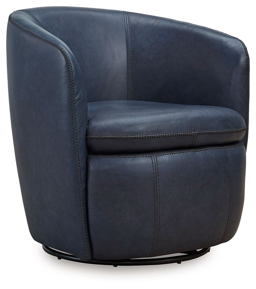 Experience the perfect blend of well-appointed comfort and stylish design with this swivel accent chair. Its supple leather and barrel back invite you to settle in and relax, while the sleek 360-degree swivel base keeps you engaged with conversations. Des