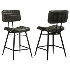 Add a retro-inspired touch to a space with this industrial-inspired counter height stool. Wrapped in a leather upholstery across the contoured backrest and seat, this stool offers ultimate comfort and stability. Each leather piece includes hand-dyed detai