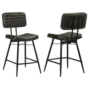 Add a retro-inspired touch to a space with this industrial-inspired counter height stool. Wrapped in a leather upholstery across the contoured backrest and seat, this stool offers ultimate comfort and stability. Each leather piece includes hand-dyed detai