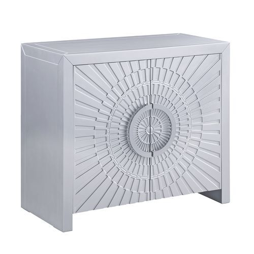 Assembled Rectangular Accent Table w/2 Door Table Top Thickness: 38 mm<br/><br/><b>Product Features</b><ul><li>Assembled</li><li>Storage: 2 Door Cabinet</li><li>Pattern Doors Front</li><li>Magnetic Door Catches</li><li>Case: 1Pc/1Ctn</li><li>Finish: Plati