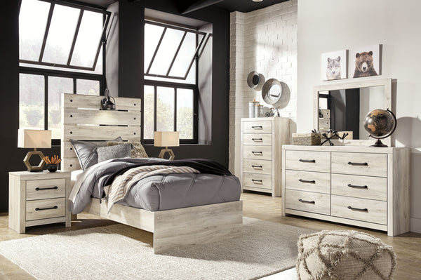 Cambeck - 8 Pc. - Dresser, Mirror, Chest, Twin Panel Bed, 2 Nightstands - Whitewash