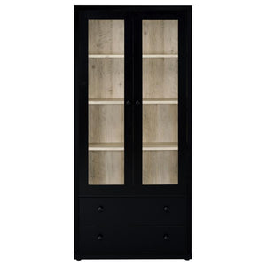 Hawthorne - 4-Shelf Glass Door Tall Cabinet With Drawers - Black