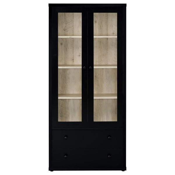 Hawthorne - 4-Shelf Glass Door Tall Cabinet With Drawers - Black