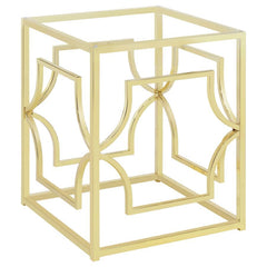 Sculptural and versatile, this round dining table base makes a bold design statement. The geometric metal frame showcases interlocking curved motifs within a square form, finished in a reflective electroplated surface. Designed to support a glass top of y