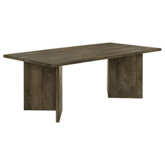Introduce a modern and eco-friendly statement piece to your dining room with this exquisite mango wood dining table. Crafted from sustainable mango wood, it showcases a sharp V-shaped base and an architectural silhouette that adds a touch of contemporary 