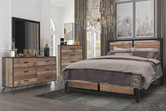 Discover the perfect blend of style and functionality with the Elk River 4-Piece Bedroom Set. This comprehensive ensemble includes a bed, a 6-drawer dresser, a strategically matched mirror, and a 5-drawer chest, all finished in a rustic brown that emphasi