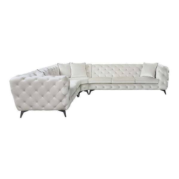  this modern sectional is wrapped in beige fabric u