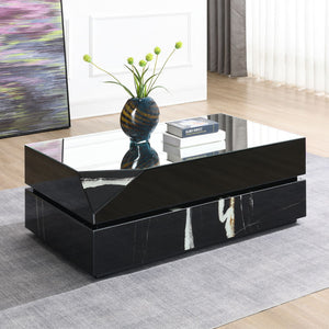 This Drisana exudes modern elegance with its rectangular coffee and end tables. Featuring a sleek black mirrored surface and a sophisticated marble grain design, these tables bring a touch of luxury to any living space. The unique combination of reflectiv