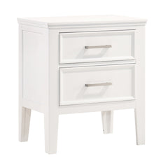 The Andover Two Drawer Wood Nightstand in White combines durability, style, and functionality, making it an essential addition to any bedroom. Expertly crafted from solid Rubberwood, manufactured woods, and wood veneers, this nightstand is built to last w