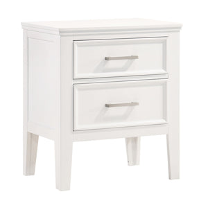 The Andover Two Drawer Wood Nightstand in White combines durability, style, and functionality, making it an essential addition to any bedroom. Expertly crafted from solid Rubberwood, manufactured woods, and wood veneers, this nightstand is built to last w