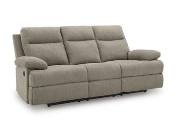 Fully upright or completely stretched out, this traditional-inspired reclining sofa caters to the art of relaxation. Super soft mocha-colored upholstery and sumptuous cushioningâ€”made all the more indulgent with pillow top armsâ€”cradles you in comfort f