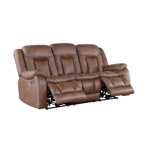  and modern functionality. This power couch is upholstered in sumptuously soft 100% polyester fabric in a saddle brown color