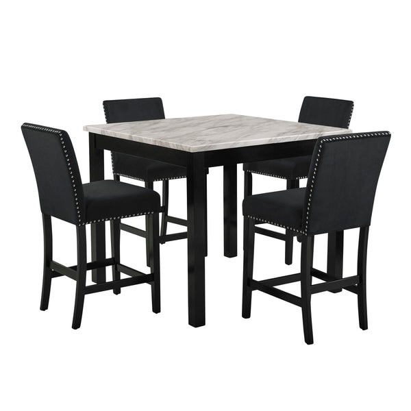 Celeste - 5 Piece Marble Finish Counter Dining Set (Table & 4 Chairs) - Black