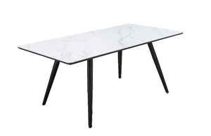The Caspian dining table flaunts a clean-lined silhouette that brings in mid-century modern elegance to your dining space. Its rectangular shape presents a natural flow that beautifully pairs with various dining chair styles. The white faux marble tableto
