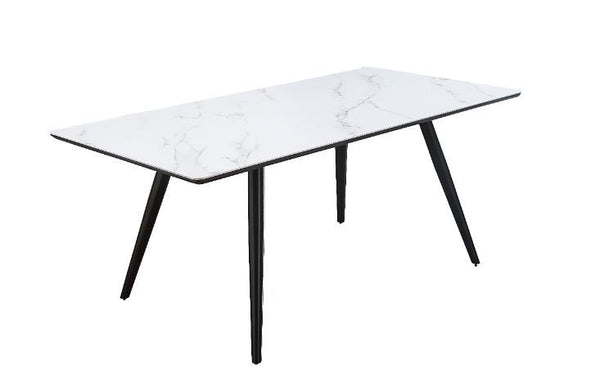 The Caspian dining table flaunts a clean-lined silhouette that brings in mid-century modern elegance to your dining space. Its rectangular shape presents a natural flow that beautifully pairs with various dining chair styles. The white faux marble tableto