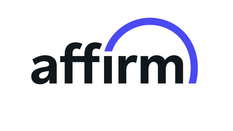 Affirm logo with a blue and white arch on a white background