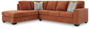 Looking to make a bold statement with color? Liven up your living room with this sectional with chaise. Its trend-right burnt orange upholstery adds a playful pop of color to your decor. Bold and eclectic accent pillows complete the look. Pairing posh sty