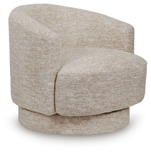 Relaxation meets refinement in this accent chair. With an ultra-soft fabric in a crisp, light neutral, it invites you to curl up in comfort. A 360-degree swivel provides added versatility. Drape a throw blanket over the back, or add an accent pillow for a