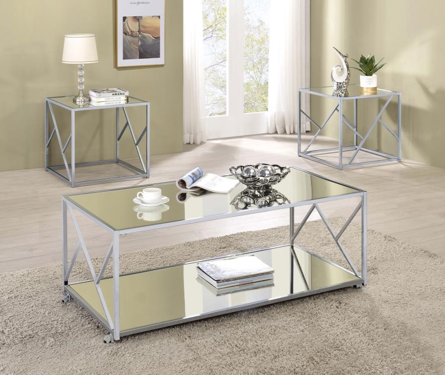 Makeover your living space with a three-piece occasional set. This spectacular set showcases contemporary appeal from all angles, including its contemporary base. Coming with two end tables and one coffee table, your living area will feel complete and sty