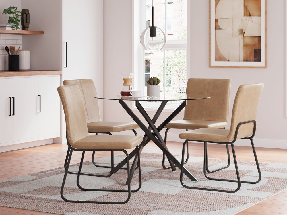Youâ€™ll love the way the Pharwynn dining package masterfully complements the mod vibe of your space. Its stylish metal frames in a sleek gunmetal add eye-catching contemporary flair to the casual design. Made with everyday function in mind, the table-'s 