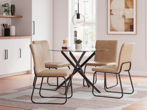 Youâ€™ll love the way the Pharwynn dining package masterfully complements the mod vibe of your space. Its stylish metal frames in a sleek gunmetal add eye-catching contemporary flair to the casual design. Made with everyday function in mind, the table-'s 