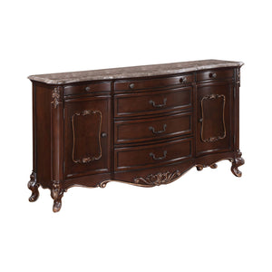 The Royal Classics Constantine Sideboard / Server in cherry combines heirloom craftsmanship with functional elegance, making it a refined addition to any dining room. Expertly crafted from solid pine and premium fancy face birch veneers, this piece ensure