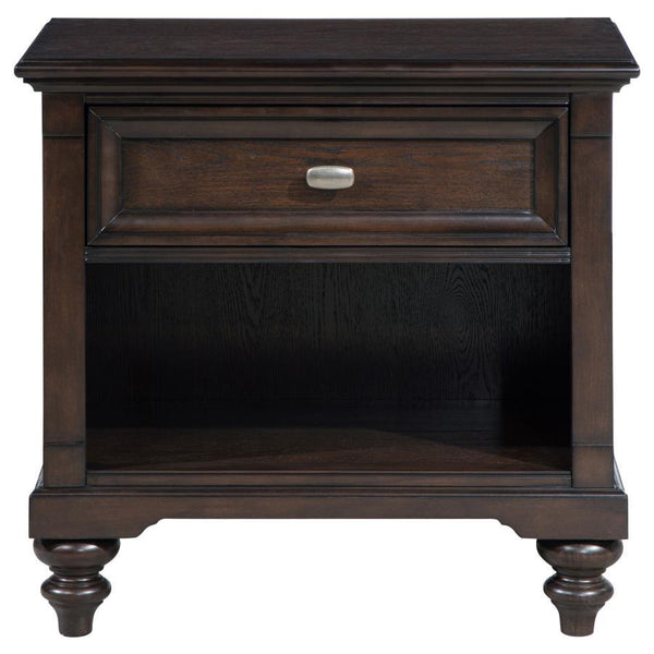 while the single drawer offers convenient storage for bedside essentials. An