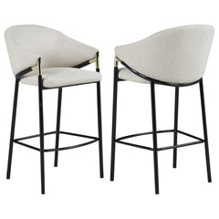 This pair of two stools offer a Hollywood regency look. With a tall and sleek design, the legs come in a glossy black finish that lends to many color palettes and offers a handsome look. Each stool has a cushioned seat, wrapped in a linen-like fabric that