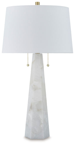 This table lamp is a luxe bedside or sofa-side companion. Dressed to impress in a crisp white, its sleek sculptural silhouette allows it to double as artful decor. Clean and contemporary, youâ€™ll love how it lightens the mood and brightens a space.<br><b