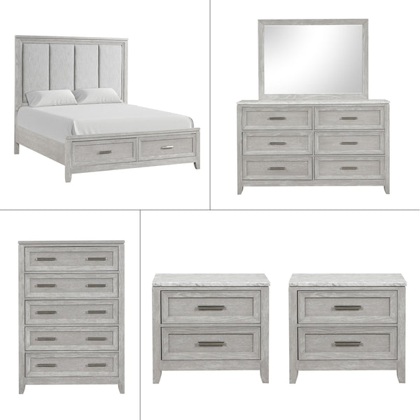Discover the Fiona 6 Piece Bedroom Set, a collection that promises both style and functionality for your sanctuary. This suite features a storage bed with a plush upholstered headboard, designed for ultimate comfort and convenience. The suite is complemen