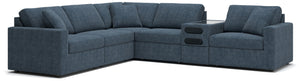 Looking cool and contemporary is great. But when it comes down to it, youâ€™re all about low-maintenance lounging. With the performance fabric on this sectional with audio system, cleaning spills is a breeze. Its customizable modular design caters to your