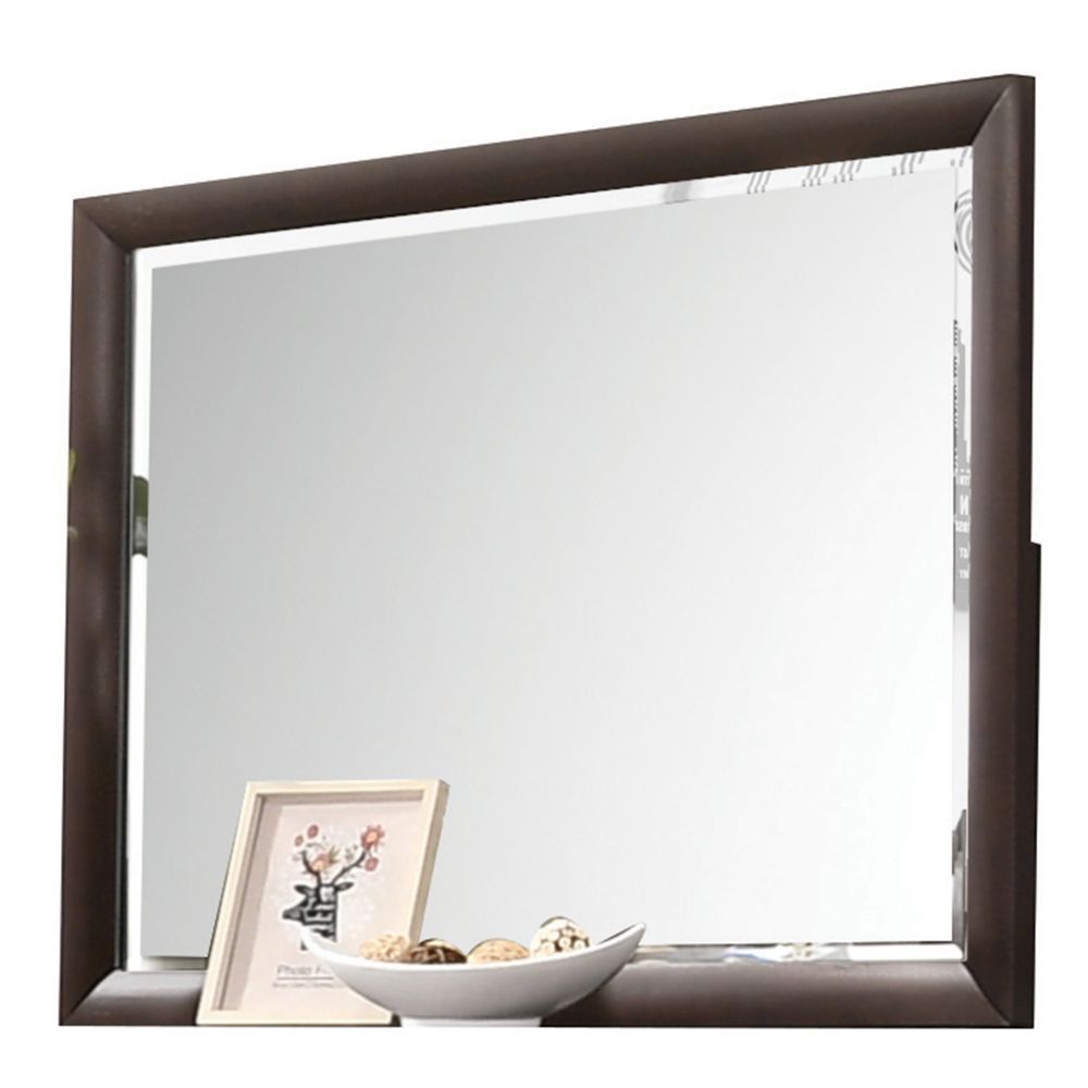 Mirror w/Beveled Edge (4mm) Shape: Rectangular Orientation Horizontal (Landscape) Wooden Frame Support Slats Included<br/><br/><b>Product Features</b><ul><li>Case: 1Pc/1Ctn</li><li>Finish: Dark Merlot</li><li>Style: Transitional</li><li>Materials: Wood, M