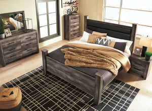  Queen Upholstered Poster Bed