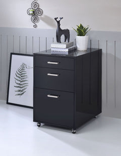 Keep your personal files safe and mobile with this Coleen file cabinet. The perfect size for personal use, including casters make this cabinet easy to move. The bottom larger drawer is the right size for file folders, middle box drawer is perfect for supp