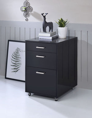 Keep your personal files safe and mobile with this Coleen file cabinet. The perfect size for personal use, including casters make this cabinet easy to move. The bottom larger drawer is the right size for file folders, middle box drawer is perfect for supp