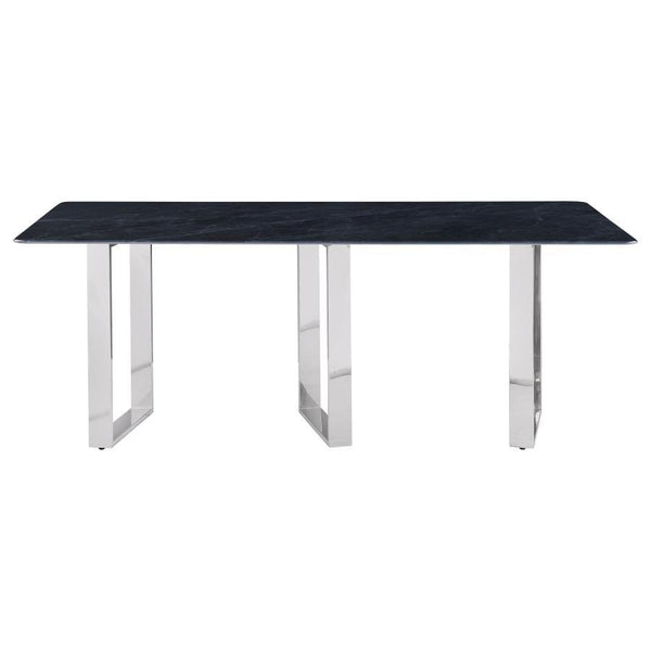  the table becomes a stylish centerpiece in your dining room. It stands on three open frame l