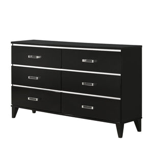  while decorative sliver trims add depth and reflect light. It offers six storage drawers with clear acryl