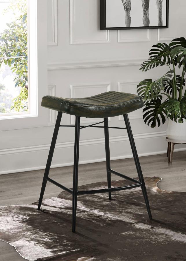 Inject a heavy dose of casual character to your kitchen or bar with the rich antiqued leather upholstery featured on a classic backless stool. Its gently curved seat cradles you in comfort, with channel tufting that adds texture and compelling style. A du