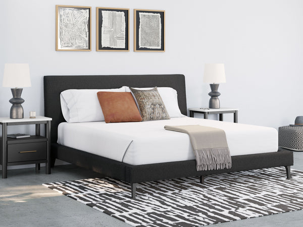 Cadmori - Black - King Upholstered Bed With Roll Slats