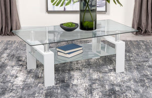  designed for style and functionality. It features a clear tempered glass top