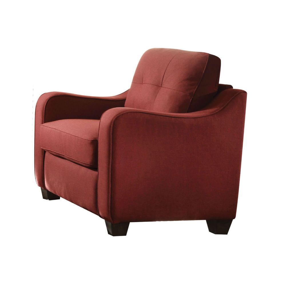 Styled in Cleavon II collection, this red upholstery sofa set will bring you a modern and comfortable environment in the living room. Featuring sloped arms, loose seat and back cushions, and plastic wood grain legs.<br/><br/><b>Product Features</b><ul><li