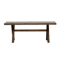 Crafted from solid rubberwood, this dining bench embodies rustic charm with its knotty nutmeg finish and worn edges that highlight the natural beauty of wood. The sturdy trestle-style base provides reliable support, while the smooth, contoured seat offers