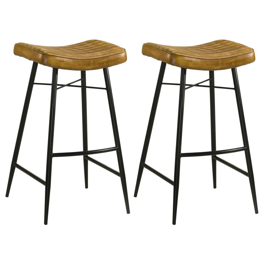 Inject a heavy dose of casual character to your kitchen or bar with the rich antiqued leather upholstery featured on a classic backless stool. Its gently curved seat cradles you in comfort, with channel tufting that adds texture and compelling style. A du