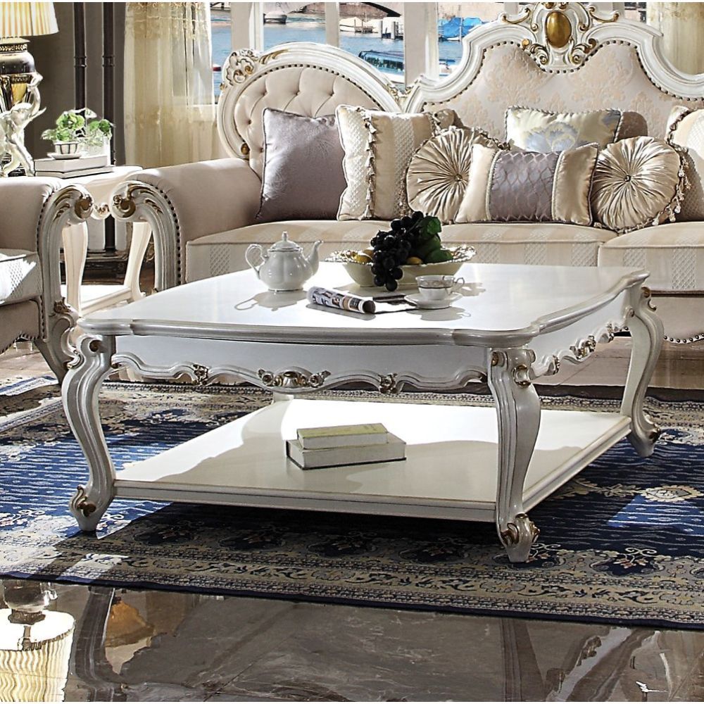 Inspire your home and create an upscale atmosphere with the Picardy occasional tables. This collection table adds classic style to any sitting area featuring a traditional handcrafted design. This luxurious features include solid wood frame in antique pea