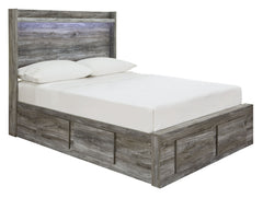 Rest in the beachy style of this full panel storage bed. Its driftwood and surfer-inspired smoky finish and cool LED lighting give this bed a rustic look that-'s perfect for creating an island oasis. Keeping everything neat and tidy, six smooth-gliding dr