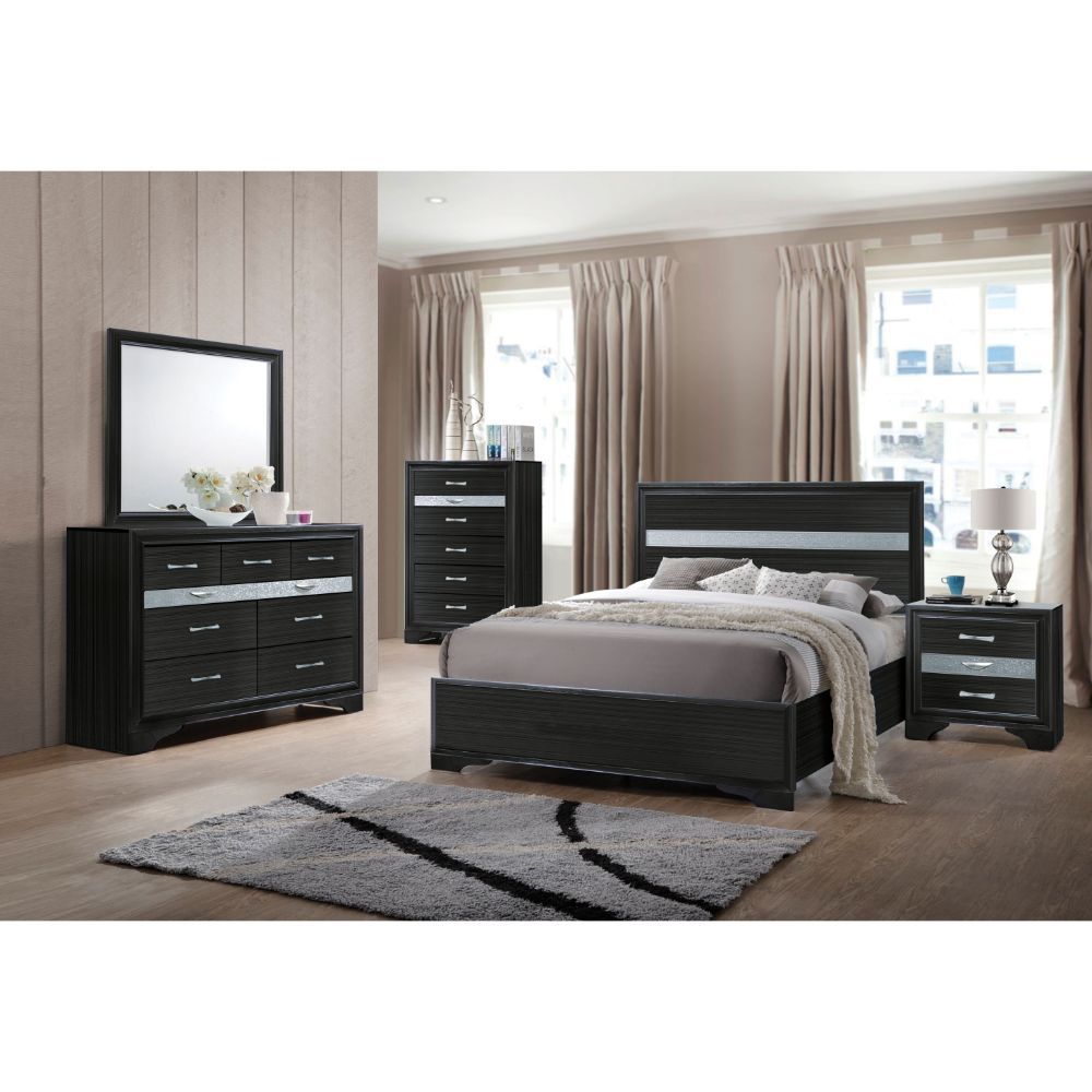 The Naima bedroom collection offers sophisticated look, clean lines and contemporary style. Features panel headboard, and low profile footboard in bright white finish with contrasting light gray trim panel, which provides elegant style that will bring you