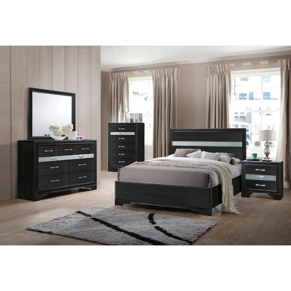The Naima bedroom collection offers sophisticated look, clean lines and contemporary style. Features panel headboard, and low profile footboard in bright white finish with contrasting light gray trim panel, which provides elegant style that will bring you