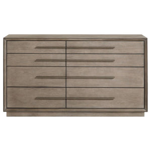  creating easy organization. A Taupe oak wood finish is soft a
